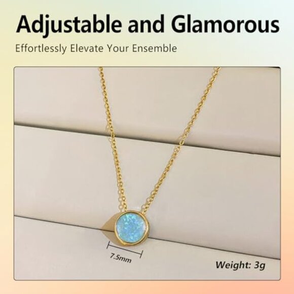 Gold Plated Opal Pendant Necklace Elegant Vintage Handmade Chain - Picture 8 of 8